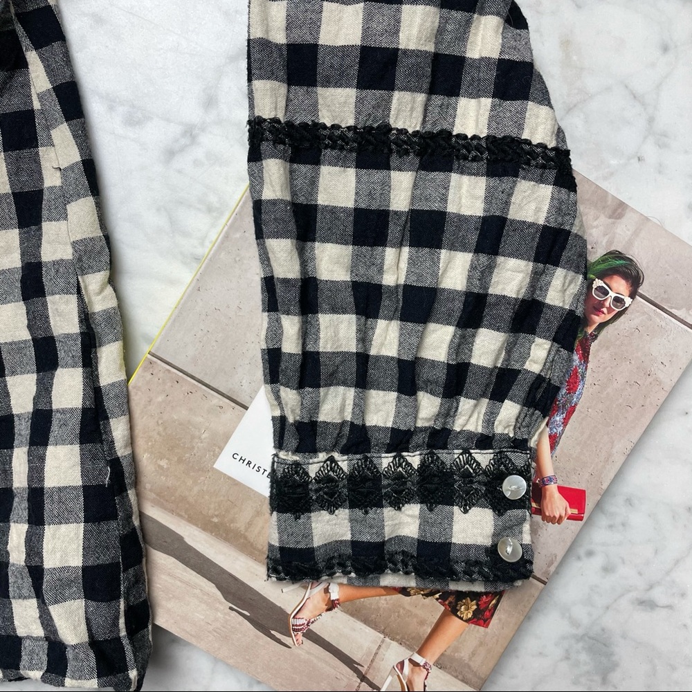 Zara Check Print Ruffle Long Sleeve Button Down - Picture 5 of 7